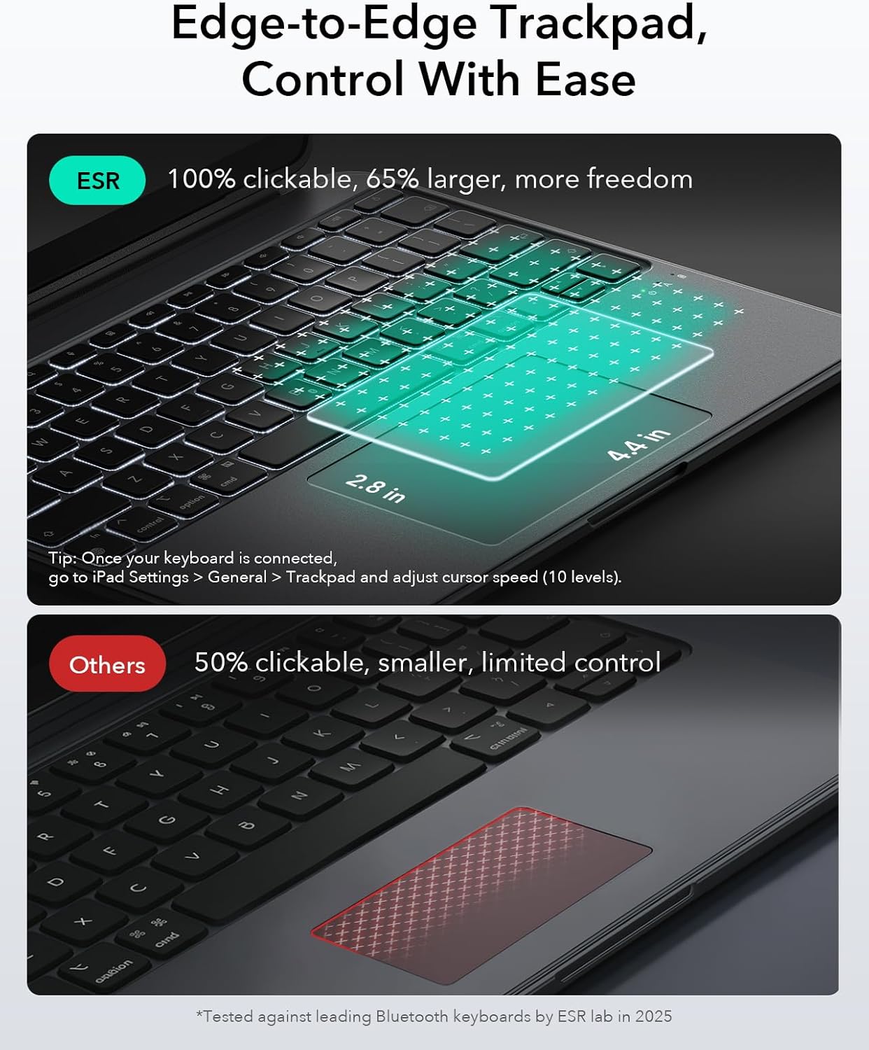 ESR for iPad Pro 13 Case with Keyboard (M5/M4, 2025/2024), Magnetic Detachable Keyboard, Portrait/Landscape Modes, Large Click-Anywhere Trackpad, Backlit Keys, Shift Series, Dark Gray